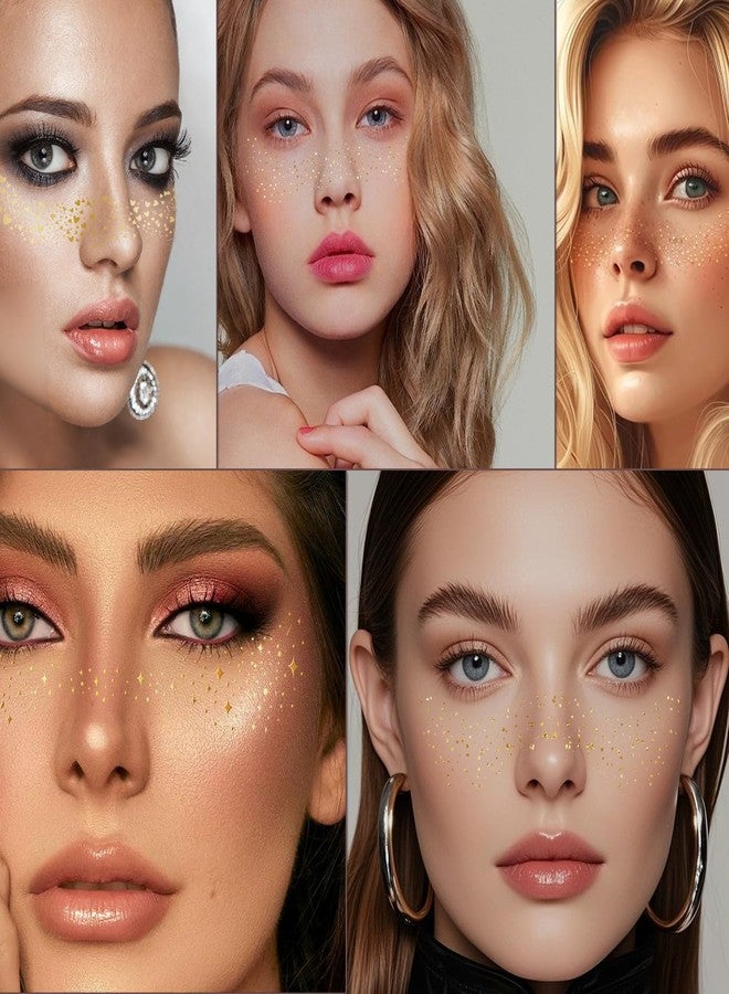 AIBEE Glitter Freckles, 12PCS Temporary Tattoos Fake Freckles Gold Body Face Glitter Sparkle Freckles Makeup Patches Rave Festival Party Accessories for Women Girls - Image 5