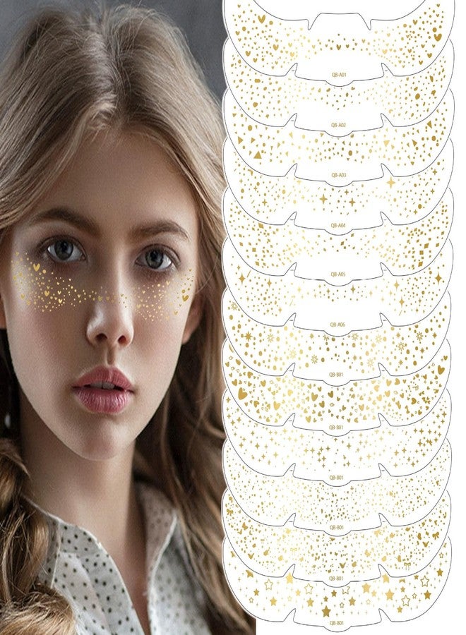 AIBEE Glitter Freckles, 12PCS Temporary Tattoos Fake Freckles Gold Body Face Glitter Sparkle Freckles Makeup Patches Rave Festival Party Accessories for Women Girls - Image 1