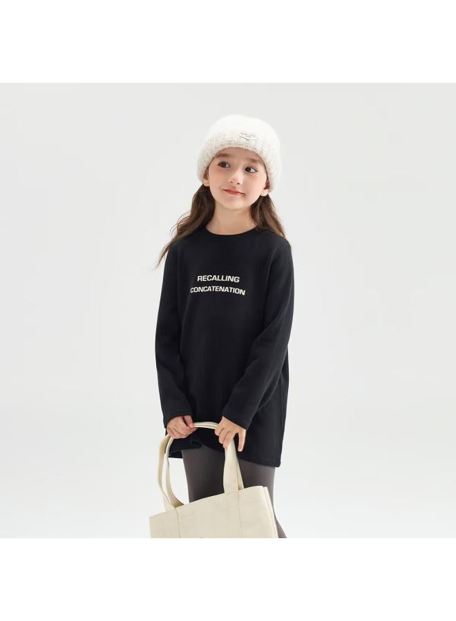 Chenchenma Simple Style Autumn Winter Girls' High Elasticity Letter Parent-child T-shirt Children's Warm Inner Wear - Image 2