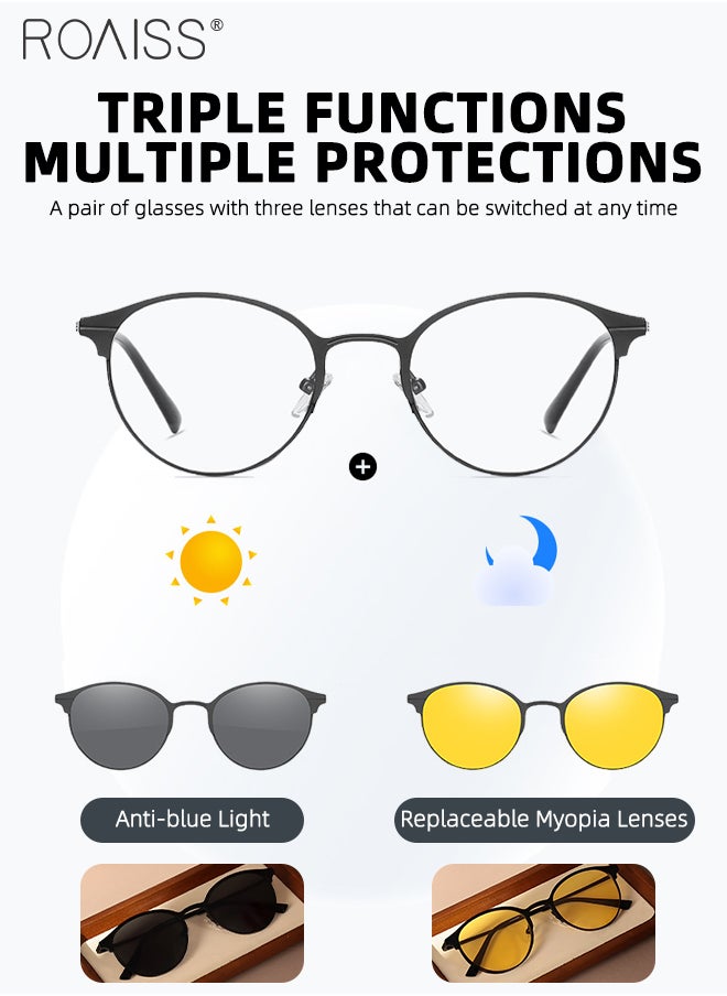 roaiss - 3-in-1 Magnetic Polarized Clip-On Sunglasses Set, Blue Light Blocking Glasses with Magnetic Polarized Lens and Magnetic Night Vision Lens, Versatile Eyewear for Day and Night Use for Men and Women - Image 1