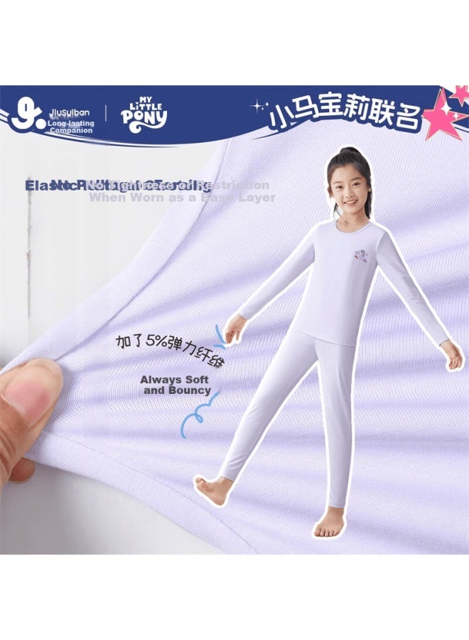 Jiusuiban My Little Pony Collaboration Children's Thermal Underwear Girls A-class Lightweight Red New Year 95% Cotton Pajama Set - Image 2