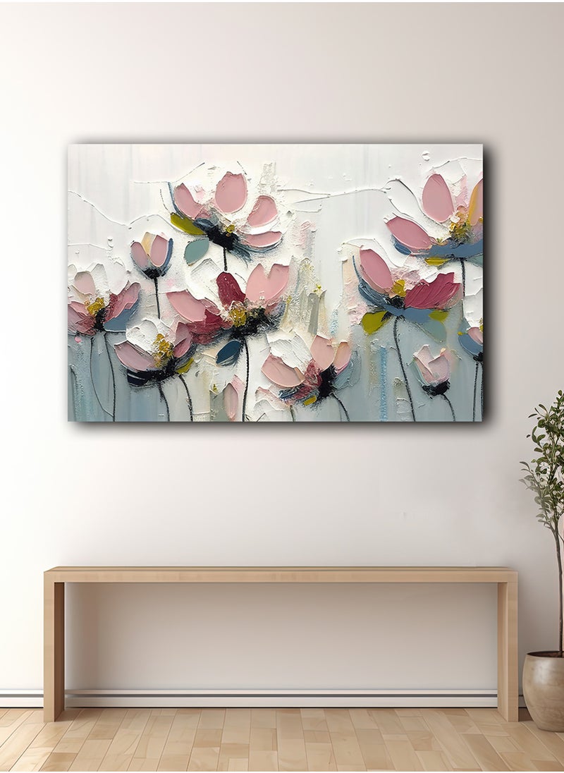LOWHA - Canvas Wall Art Stretched Over Wooden Frame with Colourful Flowers Abstract Painting - Image 1