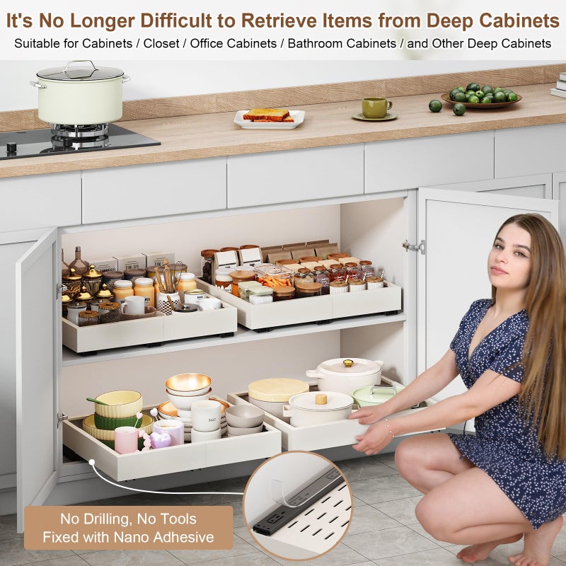 Fokyfok Pull out Cabinet Organizer,Expandable Width(11"-16"),Depth(17"-24") with 3 Rails,Roll out Drawers,No Drill Adjustable Slide out Shelves for Kitchen,Pantry,for Both Lip and Lip-Free Cabinets,White(1PC) - Image 5