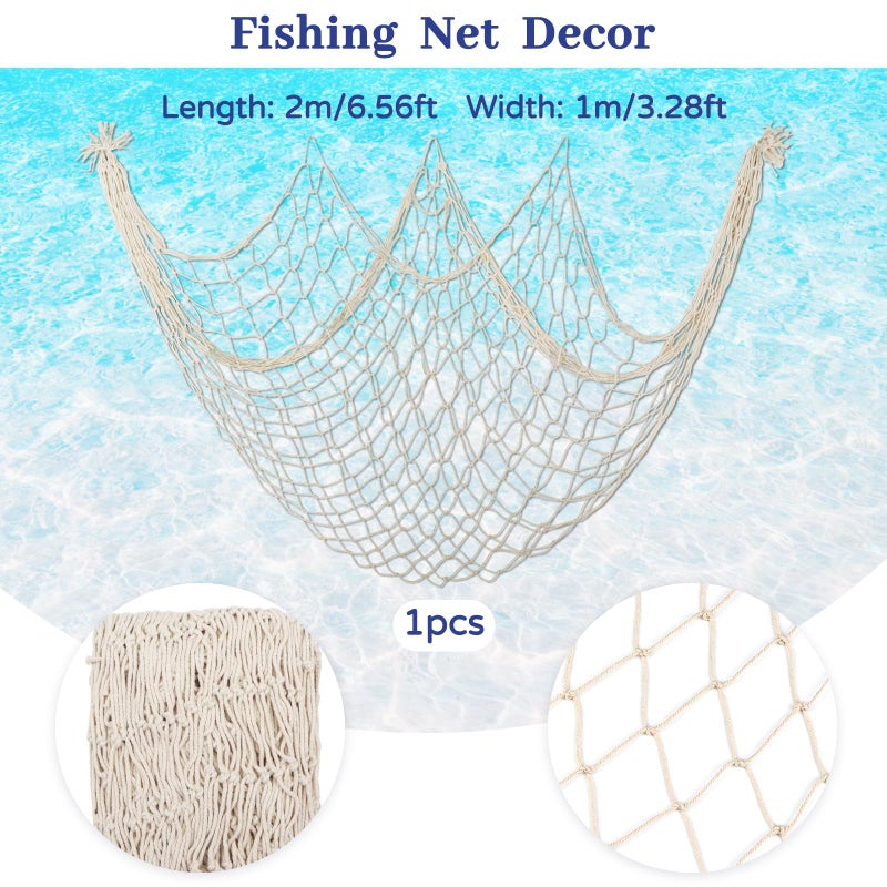 ZERODECO Party Decorations, Natural Fish Net with Fringe Curtain and Bubble Garlands for Nautical Decor Pirate Party Kids Birthday Under The Sea Party Mermaid Decor Room Wall Decor - Image 2