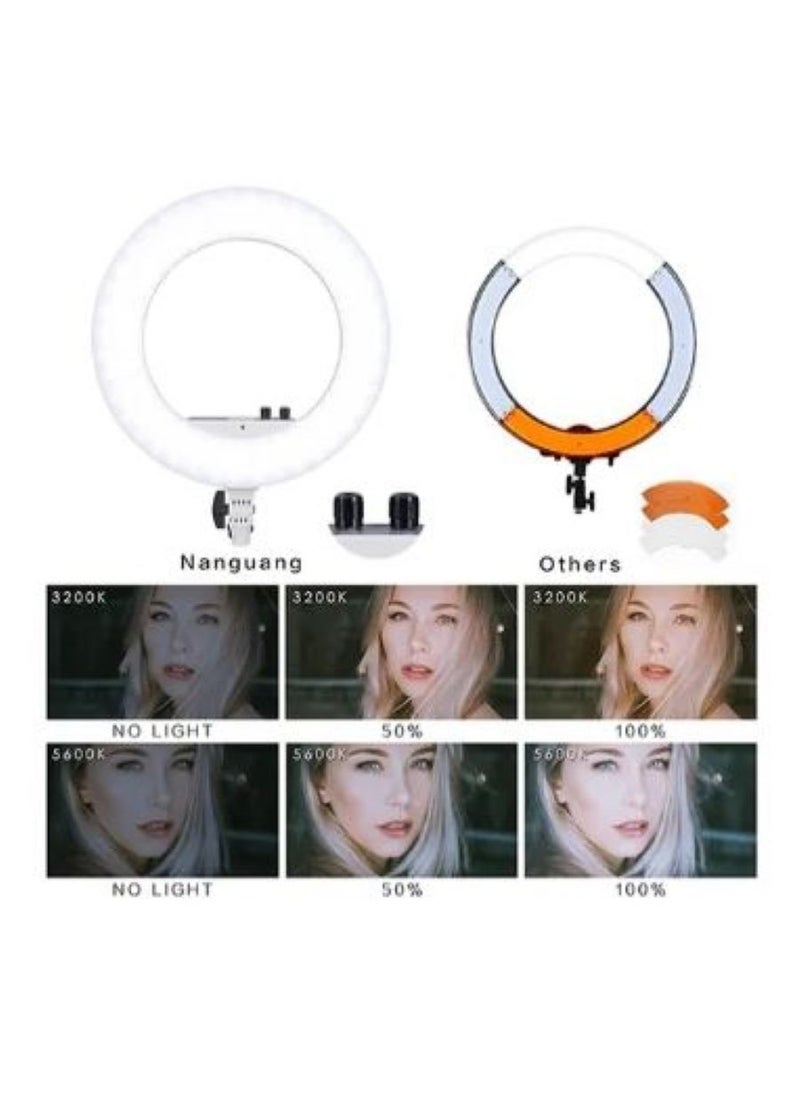 NANGUANG NANGUANG V480C (R480C) 18" Bi-Color LED Ring Light – With Mirror & Smartphone Bracket, Dimmable 3200K-5600K-Pink  - Image 4