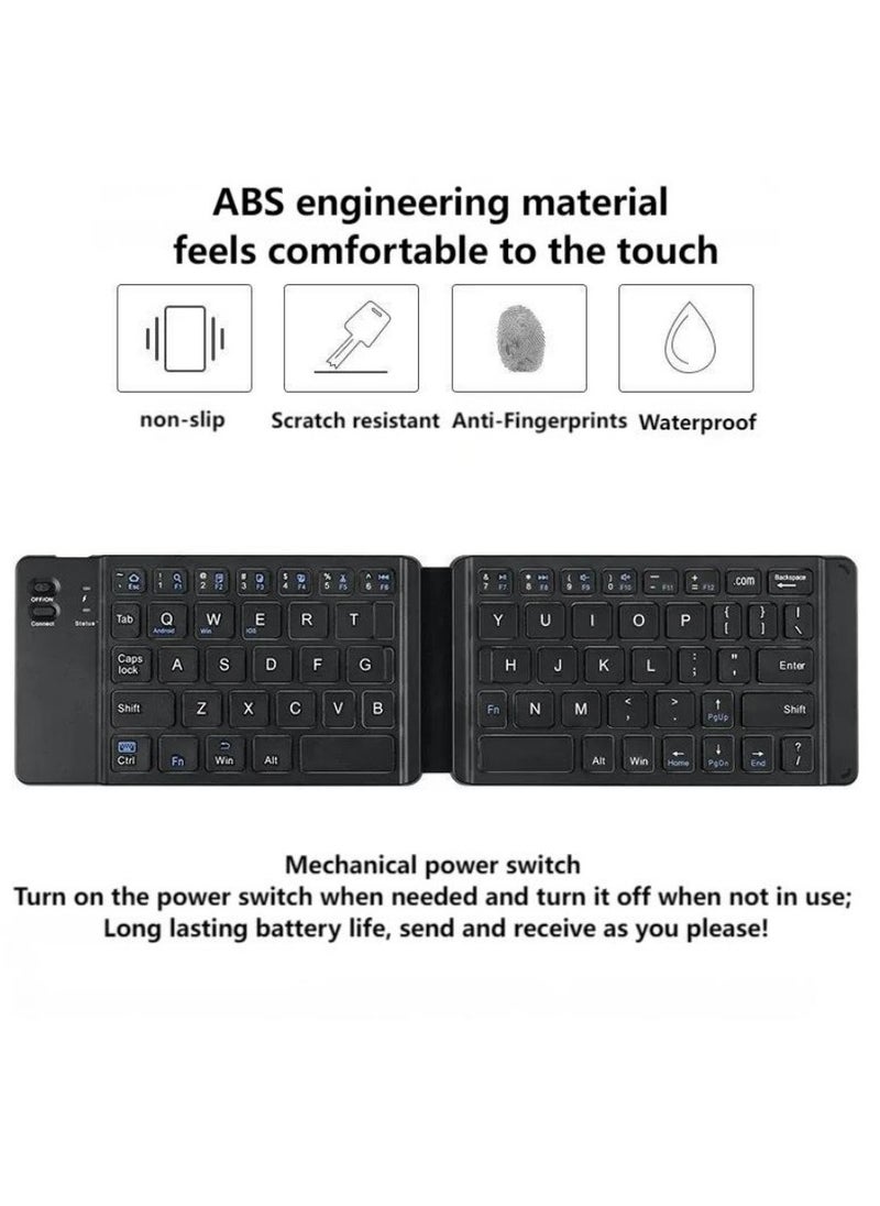 Generic - Foldable Bluetooth Keyboard Folding Wireless Portable Keyboard with Numeric Keypad USB-C Rechargeable for iOS Android Windows System Laptop Tablet Smartphone Device - Image 1