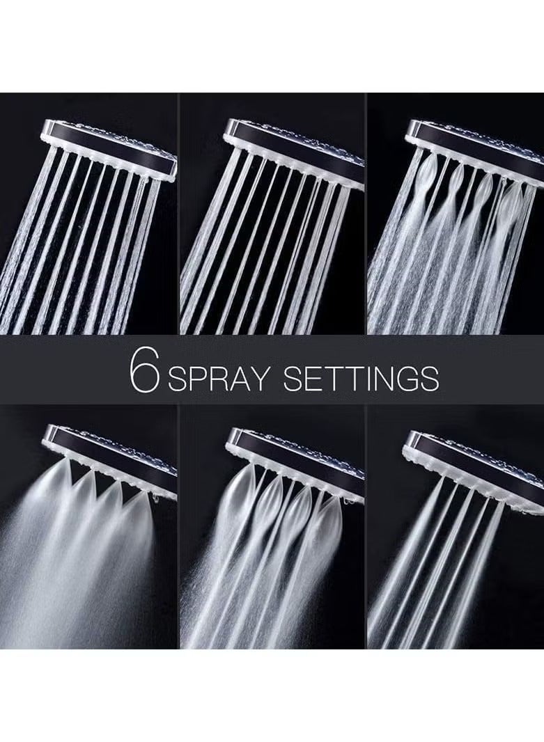 MIXDE High Pressure Shower Head with 6 Spray Modes and 1.5m Hose - Shower Head Bracket Included - Bathtub Faucet Water Saving Shower Set - Image 2