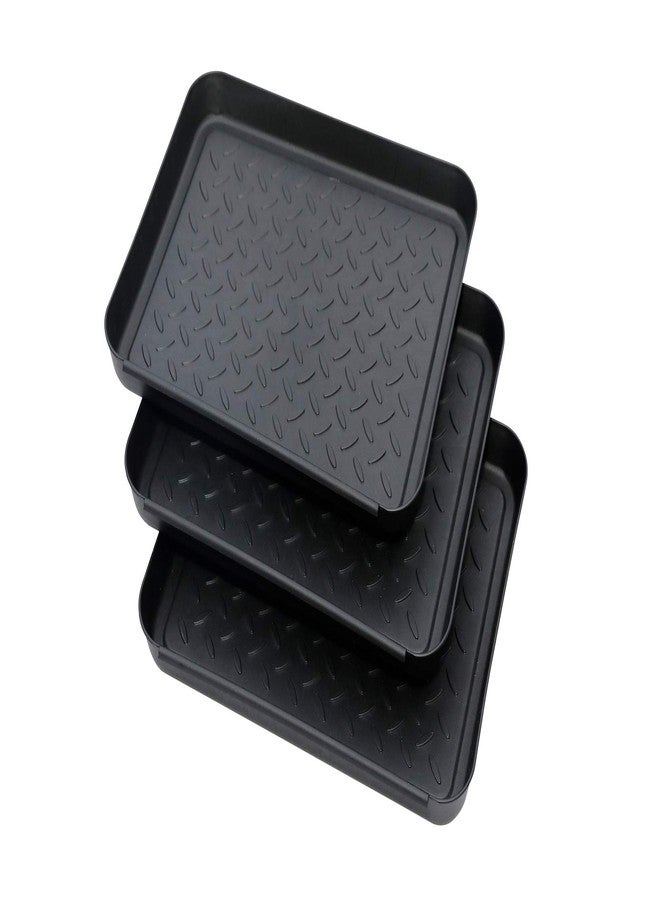QPEY Boot Mat Tray, 3 Pack Black Multi-Function 13.7" x 10.8" x 1.2" Boots Drying Pad, Dog or Cat Bowl Pad, Garden- Mudroom, Entrance Passage, Garage-Indoor and Outdoor - Image 1