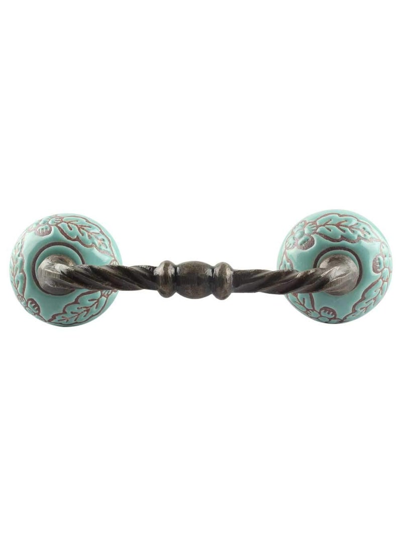 Indian-Shelf IndianShelf 1 Pack Ceramic Turquoise Cabinet Pulls Flower Vintage Kitchen Drawer Handles Door Dresser Handles Antique Hardware 4 Hole to Hole BH654CK1391 