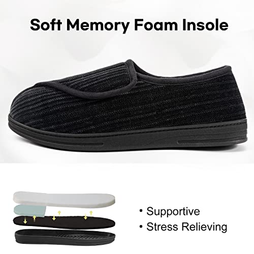 LongBay Men's Memory Foam Diabetic Slippers Comfy Warm Plush Fleece Arthritis Edema Swollen House Shoes (11, Black) - Image 3