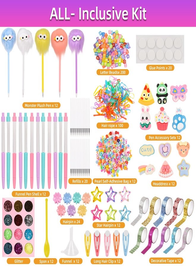 Ulema 65Pcs Cute DIY Pen Making Kit Christmas Gifts, Create 12 Plush and Floating Pens, Creative Arts and Crafts (Style2) - Image 2
