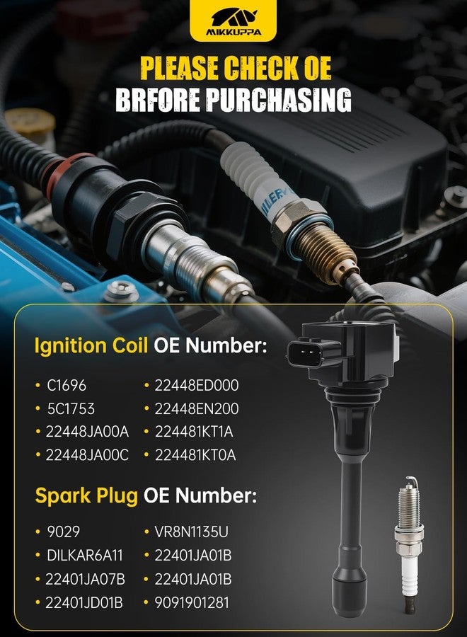 MIKKUPPA Ignition Coil Pack and Spark Plugs Set of 4 Replaces# UF549 & 9029, Compatible with Nissan Altima Versa Sentra Rogue Cube NV200 1.6L 1.8L 2.0L 2.5L L4 Infiniti QX60 M56 Q70 FX50 - Image 3