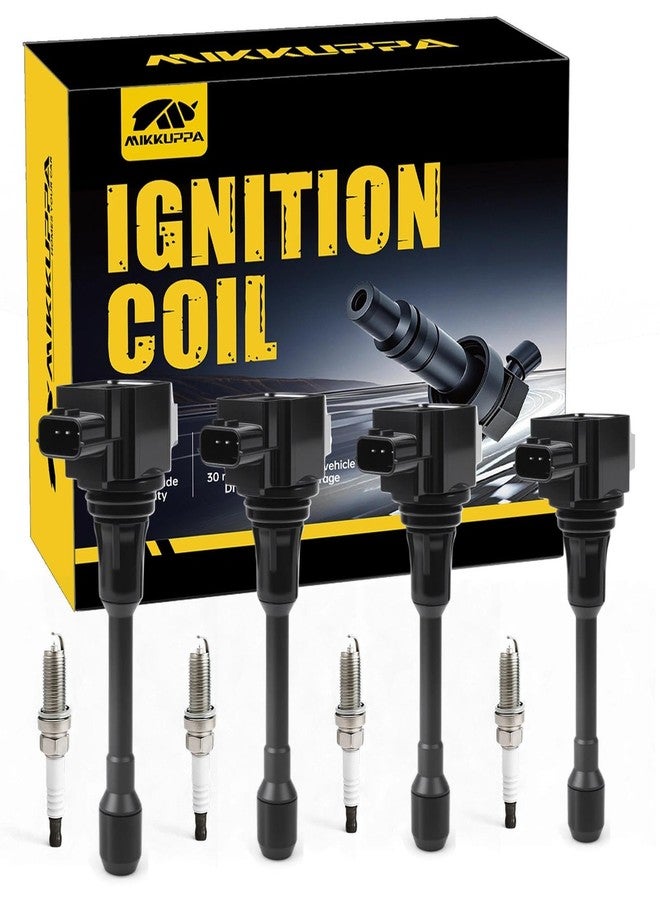 MIKKUPPA Ignition Coil Pack and Spark Plugs Set of 4 Replaces# UF549 & 9029, Compatible with Nissan Altima Versa Sentra Rogue Cube NV200 1.6L 1.8L 2.0L 2.5L L4 Infiniti QX60 M56 Q70 FX50 - Image 1