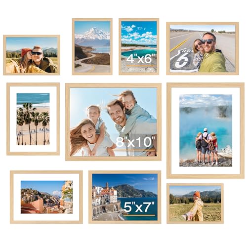 FIXSMITH 10 Pack Natural Picture Frames Collage Wall Decor for Mounting or Tabletop Display, Gallery Wall Frame Set with Two 8x10 Natural Frames, Four 5x7 and Four 4x6 Frames, Multi-Pack Photo Frame Set - Image 1