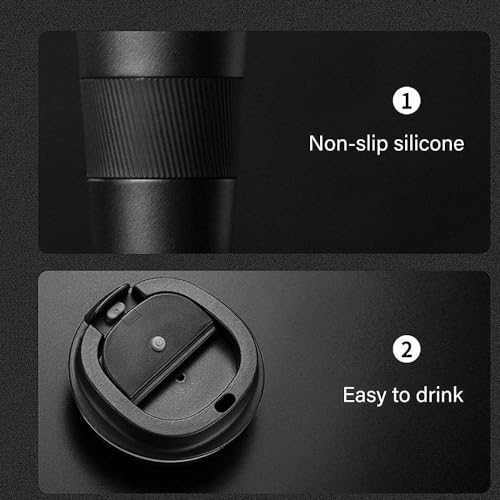 The Venti Travel Mug,Insulated Coffee Cup With Leakproof Lid,Vacuum Insulation Stainless Steel Reusable For Hot Cold Coffee, Water And Tea, Thermal Mug With Non-Slip Protective Cover, 510Ml (Black) - Image 5