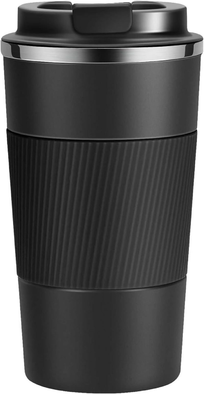 The Venti Travel Mug,Insulated Coffee Cup With Leakproof Lid,Vacuum Insulation Stainless Steel Reusable For Hot Cold Coffee, Water And Tea, Thermal Mug With Non-Slip Protective Cover, 510Ml (Black) - Image 1