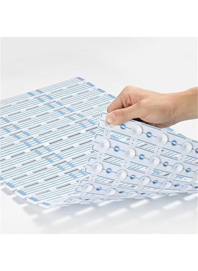 ميكسد Shower Mat Non Slip Bathtub Mat,TPE PP Soft Anti Slip Bath Mat for Tub,Slatted Shower Floor Mat with Powerful Suction Cups and Drain Holes,Easy to Cut,Machine Washable (Blue)  - Image 3