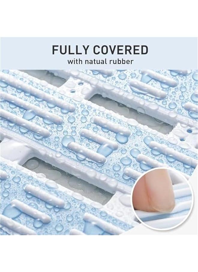 ميكسد Shower Mat Non Slip Bathtub Mat,TPE PP Soft Anti Slip Bath Mat for Tub,Slatted Shower Floor Mat with Powerful Suction Cups and Drain Holes,Easy to Cut,Machine Washable (Blue)  - Image 5