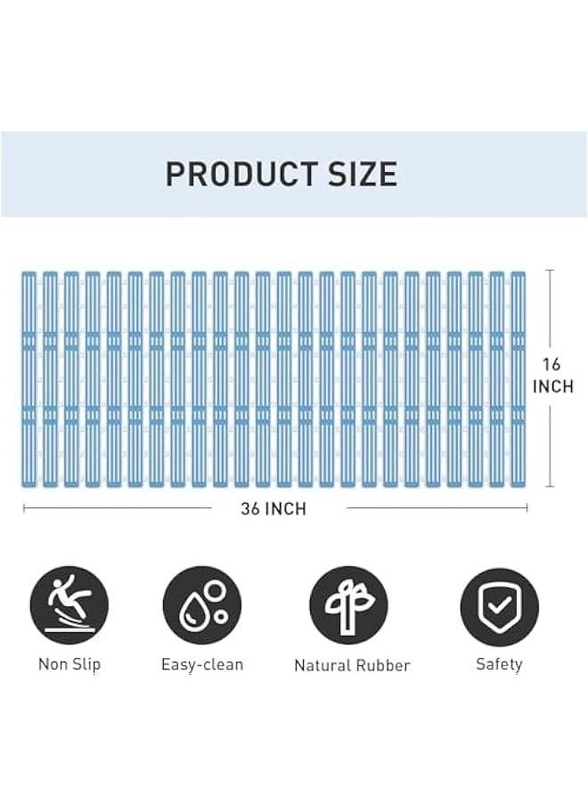 ميكسد - Shower Mat Non Slip Bathtub Mat,TPE PP Soft Anti Slip Bath Mat for Tub,Slatted Shower Floor Mat with Powerful Suction Cups and Drain Holes,Easy to Cut,Machine Washable (Blue) - Image 1