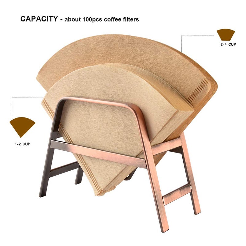 CAFEMASY Retro Copper Coffee Filter Paper Holder Rack Stand for Home Kitchen Cafe Bar Cone Coffee Filters Storage - Image 4