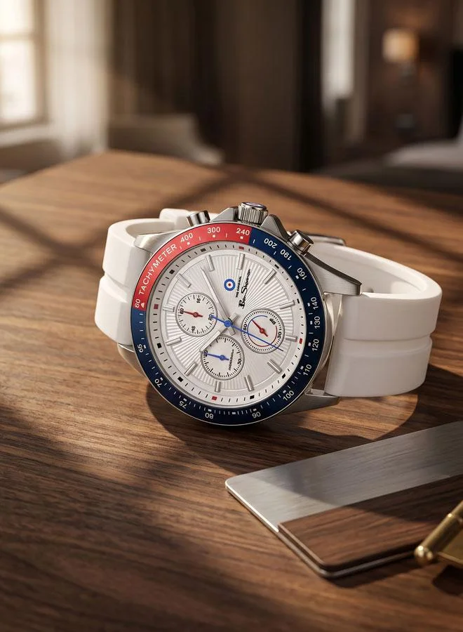 Ben Sherman white Winchester Silver Dial White Silicone Strap Chronograph Watch for Men, 43.2mm for Men | Best Price UAE