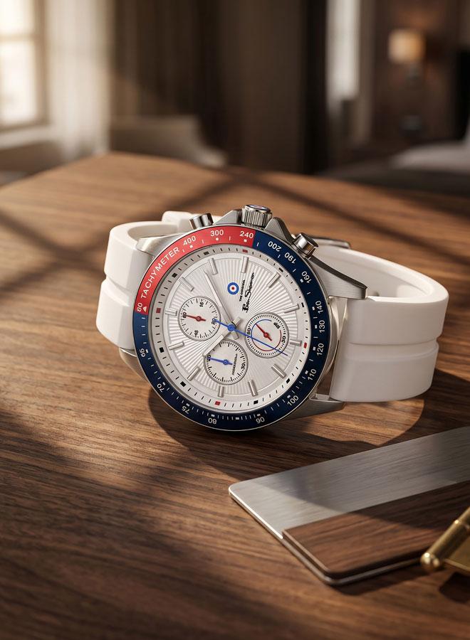 Ben Sherman Winchester Silver Dial White Silicone Strap Chronograph Watch for Men, 43.2mm - Image 4