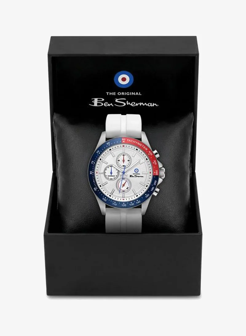 Ben Sherman white Winchester Silver Dial White Silicone Strap Chronograph Watch for Men, 43.2mm for Men | Best Price UAE