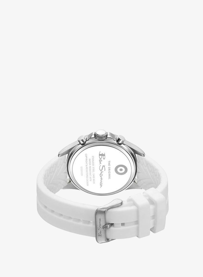 Ben Sherman Winchester Silver Dial White Silicone Strap Chronograph Watch for Men, 43.2mm - Image 3