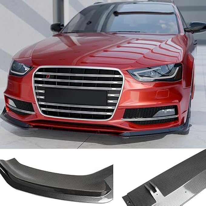 NARPES Front Bumper Lip Splitter for Audi S4 B8.5 A4-S-line 2013-2016 + A4 B8 B8.5 2008-2016 Spoiler Body kit Accessories (Carbon Fiber Look) - Image 1