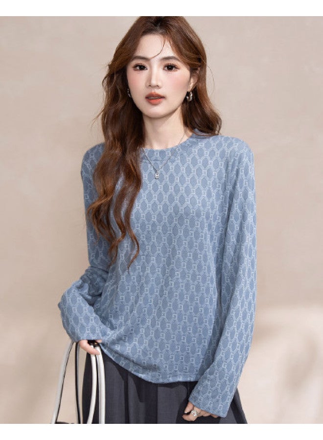 Jeanswest Stylish Geometric Pattern Versatile Long-Sleeve T-Shirt For Women, Loose And Comfortable Autumn Wear, Slimming Simple Casual Ladies Top - Image 1