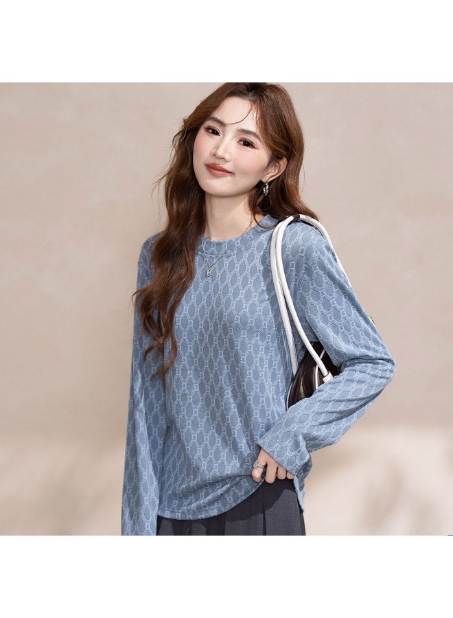Jeanswest Stylish Geometric Pattern Versatile Long-Sleeve T-Shirt For Women, Loose And Comfortable Autumn Wear, Slimming Simple Casual Ladies Top - Image 3