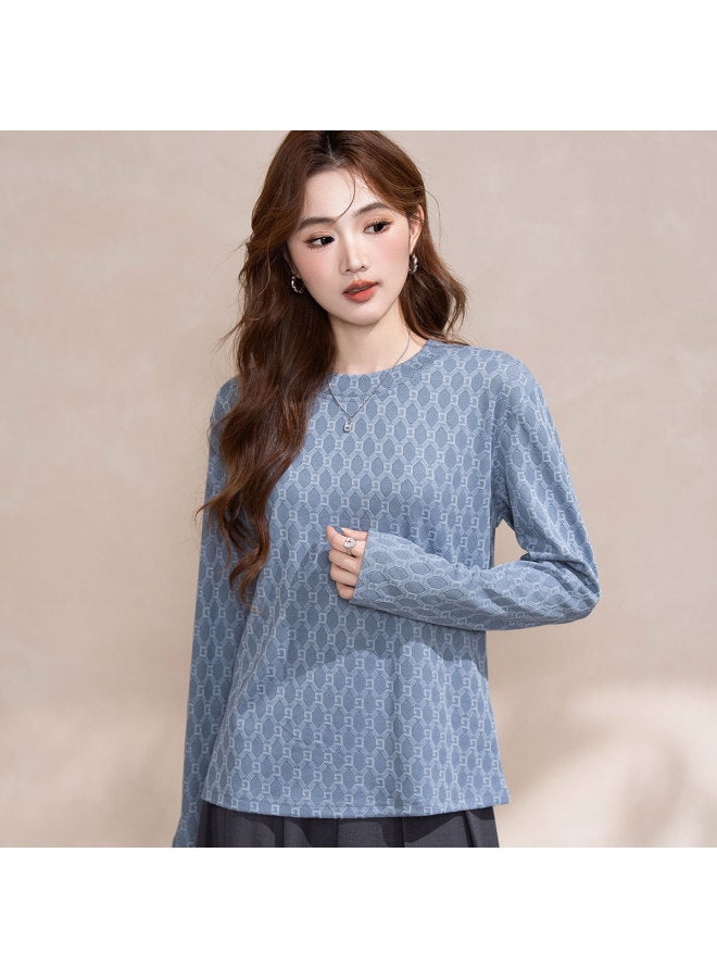 Jeanswest Stylish Geometric Pattern Versatile Long-Sleeve T-Shirt For Women, Loose And Comfortable Autumn Wear, Slimming Simple Casual Ladies Top - Image 4