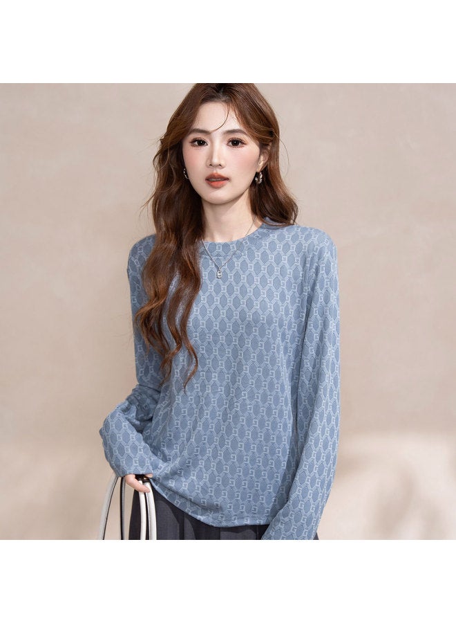 Jeanswest Stylish Geometric Pattern Versatile Long-Sleeve T-Shirt For Women, Loose And Comfortable Autumn Wear, Slimming Simple Casual Ladies Top - Image 2