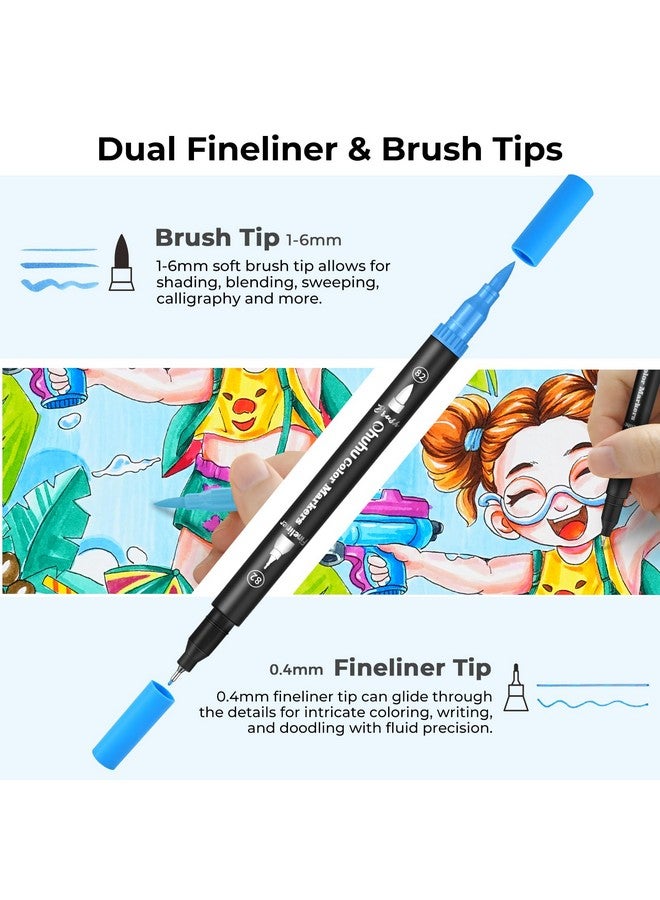 Ohuhu Brush Pen 120 Colors Water-based Sketch Pen Set No Bleeding Dual Tips Fineliner & Brush Drawing Pens with Carrying Case Art Marker for Kids Adults Adults Calligraphy Journal - Maui - Black - Image 3