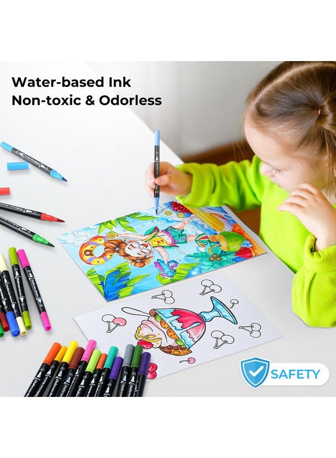 Ohuhu Brush Pen 120 Colors Water-based Sketch Pen Set No Bleeding Dual Tips Fineliner & Brush Drawing Pens with Carrying Case Art Marker for Kids Adults Adults Calligraphy Journal - Maui - Black - Image 4