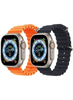 Silicone Ocean Band Strap for Apple Watch Ultra 8 49mm Orange and Black Set of 2