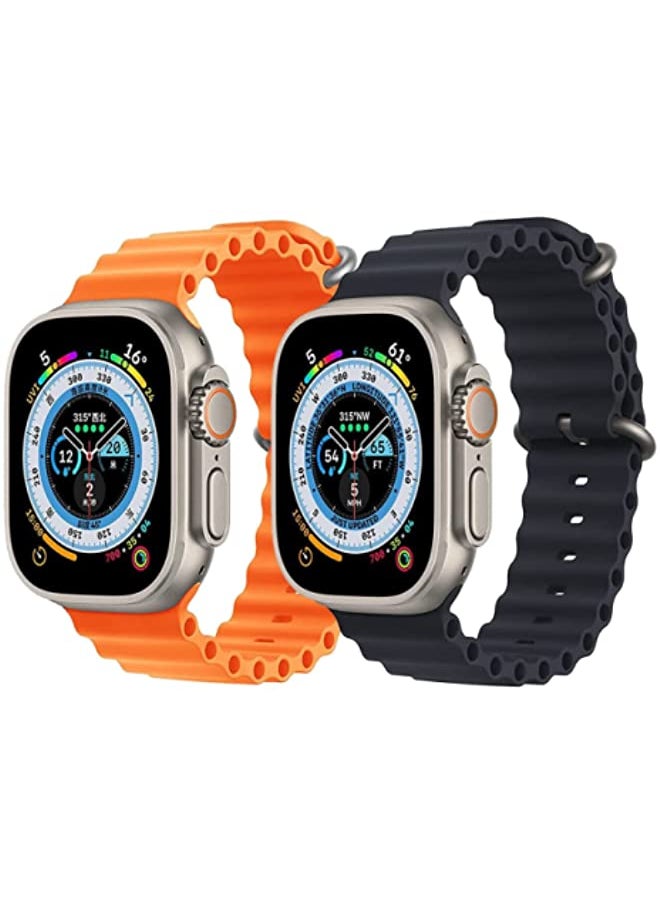 IAF - Silicone Ocean Band Strap for Apple Watch Ultra 8 49mm Orange and Black Set of 2 - Image 1
