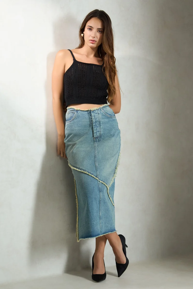 فيرجيو Solid Cotton Strappy Squareneck Knit Top for Women