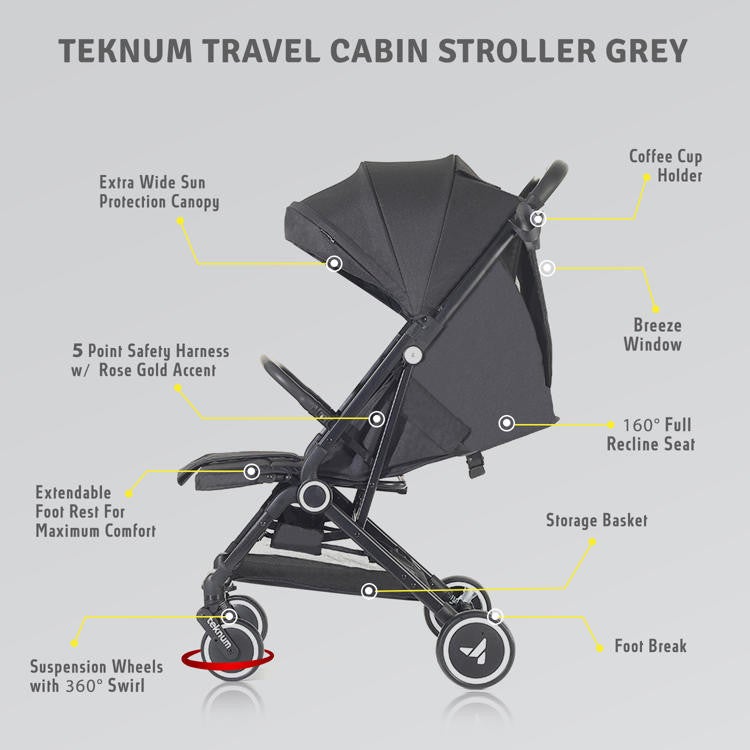 TEKNUM Travel Cabin Stroller with Coffee Cup Holder - Black - Image 5