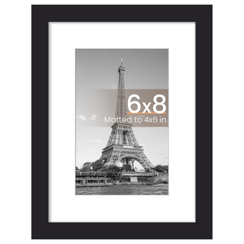 upsimples 6x8 Picture Frame, Display Pictures 3.5x5.5 with Mat or 6x8 Without Mat, Wall Hanging Photo Frame, Black, 1 Pack - Image 1