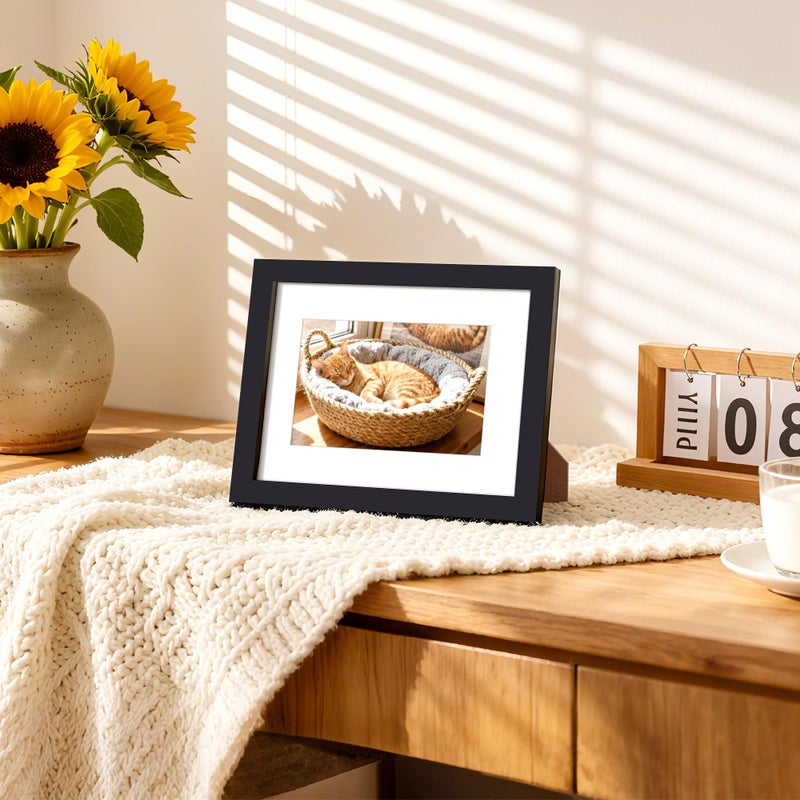 upsimples 6x8 Picture Frame, Display Pictures 3.5x5.5 with Mat or 6x8 Without Mat, Wall Hanging Photo Frame, Black, 1 Pack - Image 2