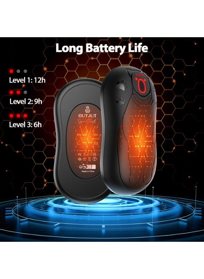 OUTJUT 2 in 1 Electric Hand Warmer, Black, Reusable Hand Warmer, 3 Heat Levels, 12000mAh USB Rechargeable Winter Gifts for Camping and Outdoor Sports - Image 4
