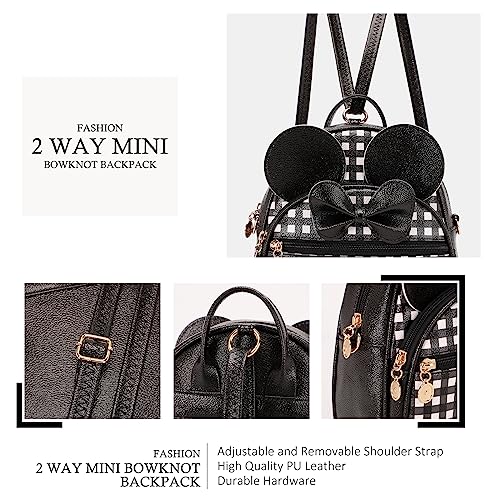 KL928 Girls Mini Backpack Bowknot Polka Dot Cute Small Daypacks Convertible Shoulder Bag Purse for Women - Image 3