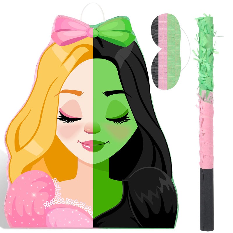 Kasyat Witch Princess Piata Party Game Set Halloween Witch Piata with Bat Stick Blindfold Pink Green and Black Party Decor for Halloween Birthday Baby Shower Game Supplies Decor Movie - Image 3