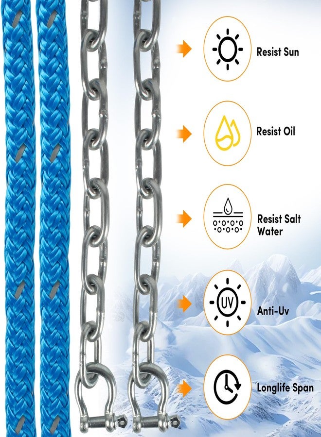 ORLANG Anchor Rope 100 ft X 1/2 inch Combination Kit,with 1/4" x 10' Galvanized Steel Anchor Chain, Double Braided Anchor Line with Reflective Strip, Anchor Rope and Chain with Thimble and Shackle (Blue) - Image 3