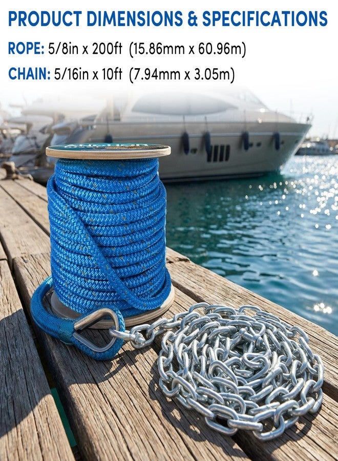 ORLANG Anchor Rope 100 ft X 1/2 inch Combination Kit,with 1/4" x 10' Galvanized Steel Anchor Chain, Double Braided Anchor Line with Reflective Strip, Anchor Rope and Chain with Thimble and Shackle (Blue) - Image 2