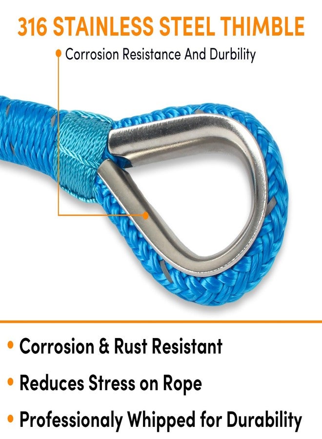 ORLANG Anchor Rope 100 ft X 1/2 inch Combination Kit,with 1/4" x 10' Galvanized Steel Anchor Chain, Double Braided Anchor Line with Reflective Strip, Anchor Rope and Chain with Thimble and Shackle (Blue) - Image 5