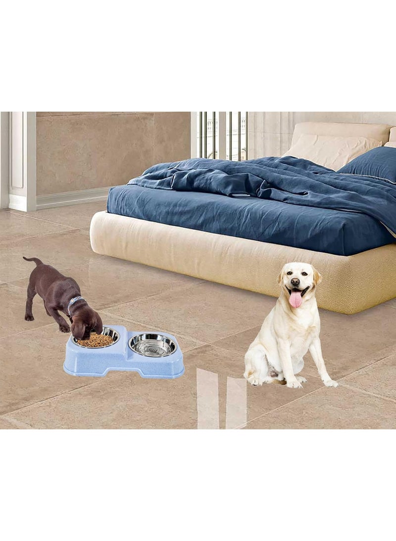 أن ان سي بيتس مجموعة وعاء مزدوج للكلاب، وحدة تغذية بلاستيكية متينة للكلاب مع وعاءين من الفولاذ المقاوم للصدأ، تصميم غير قابل للانزلاق، وتصميم قابل للفصل، مناسب للحيوانات الأليفة الصغيرة والمتوسطة، سهل التنظيف 34 سم (أزرق) - Image 3