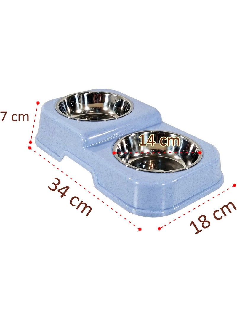 أن ان سي بيتس مجموعة وعاء مزدوج للكلاب، وحدة تغذية بلاستيكية متينة للكلاب مع وعاءين من الفولاذ المقاوم للصدأ، تصميم غير قابل للانزلاق، وتصميم قابل للفصل، مناسب للحيوانات الأليفة الصغيرة والمتوسطة، سهل التنظيف 34 سم (أزرق) - Image 2