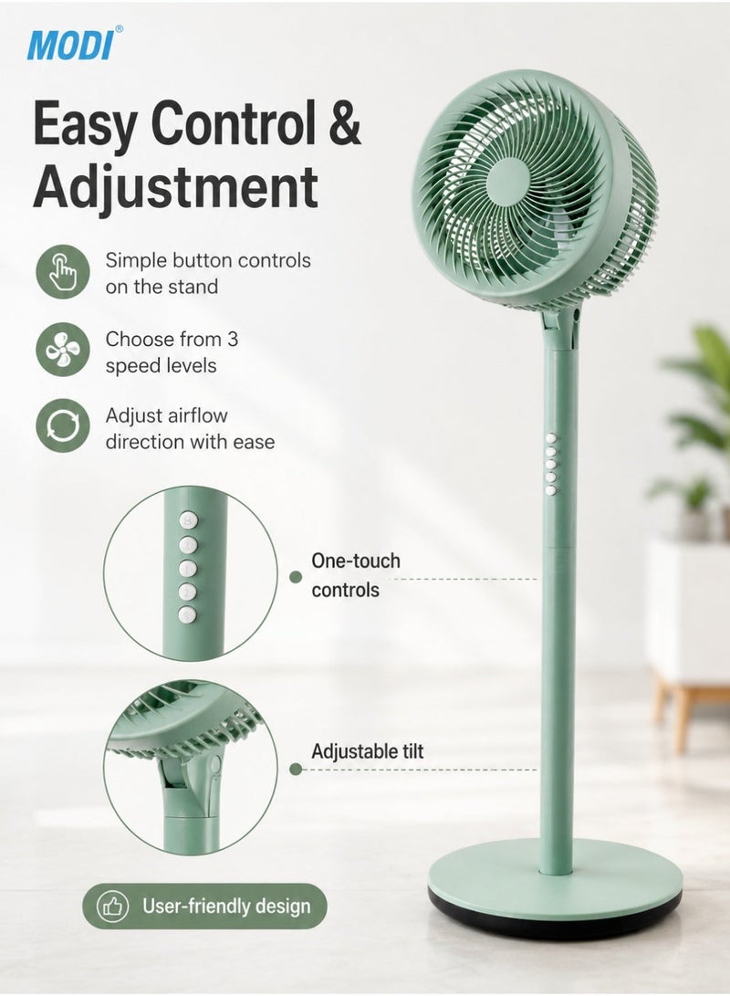 MODI 10" Pedestal Fan 3-Speed Circulating Floor Fan, Oscillation,Adjustable Height, Quiet Cooling Stand Fan Home & Office - Image 4